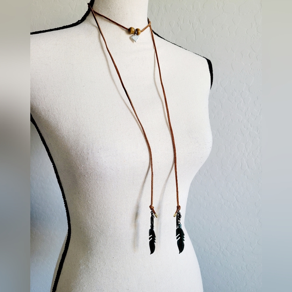 New Handmade lariat leather wrap necklace boho western chic style